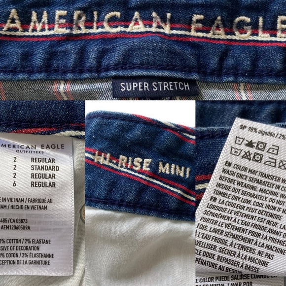 American Eagle High Rise Striped Denim Mini Skirt Frayed Hem Patriotic RWB - Picture 10 of 10